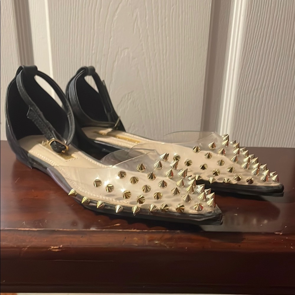Studded Black and Gold Women's Flats